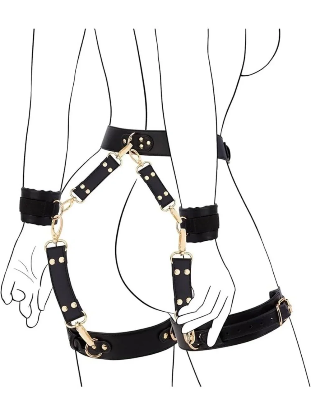 Punk Leather Thigh Harness Belt & Waist Chain - Goth Leg Garter for Night Out